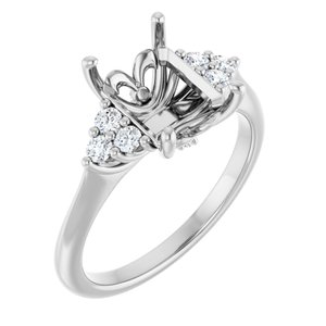 14K White Gold 9x7 mm Emerald 1/6 CTW Natural Diamond Semi-Set Engagement Ring