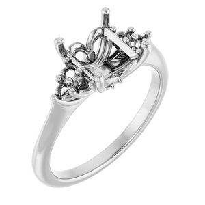 14K White Gold  6.5 mm Square Engagement Ring Mounting
