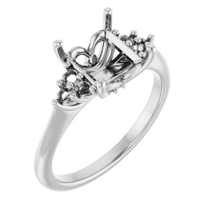 14K White Gold  7 mm Square Engagement Ring Mounting