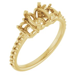 14K Yellow Gold 6.5 mm Round Three-Stone Engagement Ring Mounting 