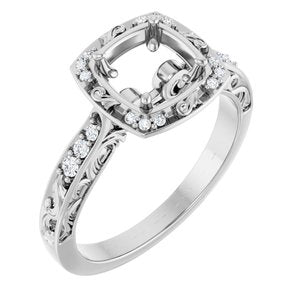 14K White Gold 5.5x5.5 mm Square 1/10 CTW Natural Diamond Semi-Set Engagement Ring