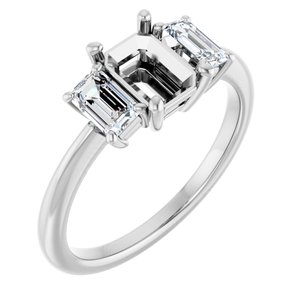 14K White Gold 7x5 mm Emerald 5/8 CTW Lab-Grown Semi-Set Engagement Ring