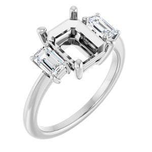 14K White Gold 9x7 mm Emerald 5/8 CTW Lab-Grown Semi-Set Engagement Ring