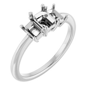 14K White Gold 6x4 mm Emerald Engagement Ring Mounting 