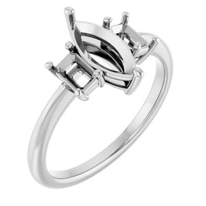 14K White Gold 10x5 mm Marquise Engagement Ring Mounting 