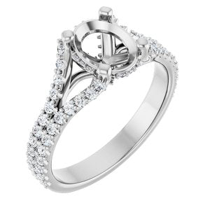 14K White Gold 8x6 mm Oval 1/2 CTW Natural Diamond Semi-Set Engagement Ring 