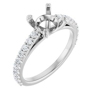 14K White Gold 7.4 mm Round 3/8 CTW Natural Diamond Semi-Set Engagement Ring 