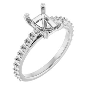 14K White Gold 8x6 mm Emerald Engagement Ring Mounting