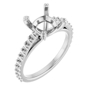 14K White Gold 8 mm Cushion Engagement Ring Mounting
