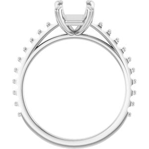 14K White Gold 8x6 mm Emerald Engagement Ring Mounting