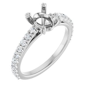 14K White Gold 8x6 mm Oval 3/8 CTW Natural Diamond Semi-Set Engagement Ring