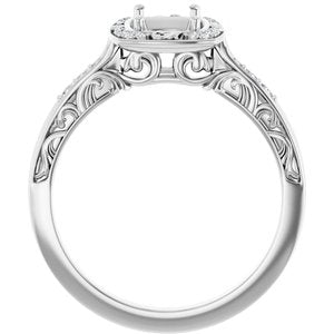 14K White Gold 7x5 mm Emerald 1/8 CTW Natural Diamond Semi-Set Engagement Ring