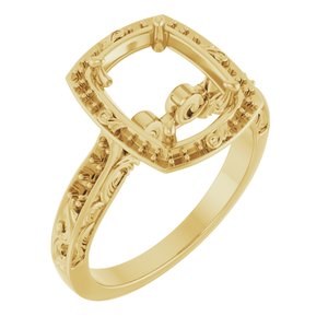 14K Yellow Gold 9x7 mm Emerald Sculptural Halo-Style Engagement Ring Mounting