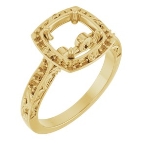 14K Yellow Gold 7x7 mm Cushion Sculptural Halo-Style Engagement Ring Mounting