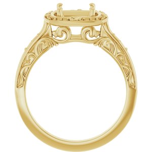14K Yellow Gold 7x7 mm Cushion Sculptural Halo-Style Engagement Ring Mounting