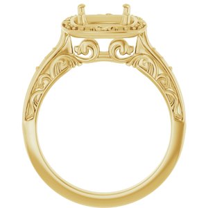 14K Yellow Gold 9x7 mm Emerald Sculptural Halo-Style Engagement Ring Mounting