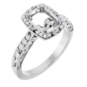 14K White Gold 7x5 mm Emerald 1/8 CTW Natural Diamond Semi-Set Engagement Ring