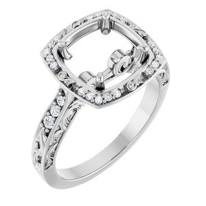 14K White Gold 8 mm Cushion 1/8 CTW Natural Diamond Semi-Set Engagement Ring