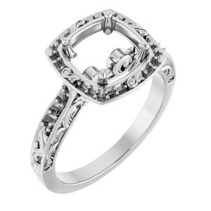 14K White Gold 7x7 mm Asscher Sculptural Halo-Style Engagement Ring Mounting