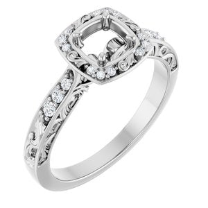 14K White Gold 5.2 mm Round 1/10 CTW Natural Diamond Semi-Set Engagement Ring