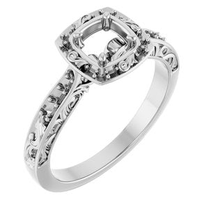 14K White Gold 5.2 mm Round Sculptural Halo-Style Engagement Ring Mounting