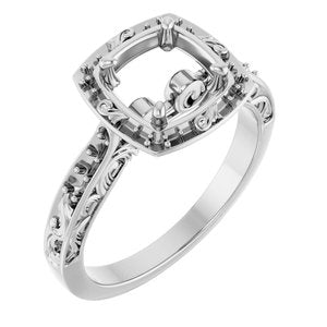 14K White Gold 7.4 mm Round Sculptural Halo-Style Engagement Ring Mounting