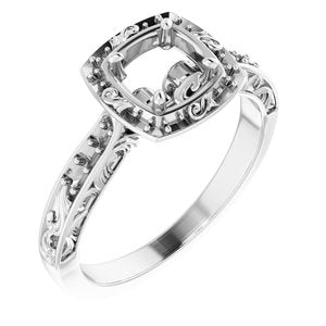 Platinum 6 mm Round Sculptural Halo-Style Engagement Ring Mounting