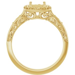 14K Yellow Gold 6.5 mm Round Sculptural Halo-Style Engagement Ring Mounting