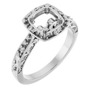 14K White Gold 6.5 mm Round Sculptural Halo-Style Engagement Ring Mounting