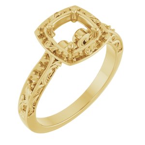 14K Yellow Gold 6.5 mm Round Sculptural Halo-Style Engagement Ring Mounting