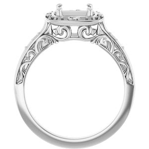 14K White Gold 7.4 mm Round Sculptural Halo-Style Engagement Ring Mounting