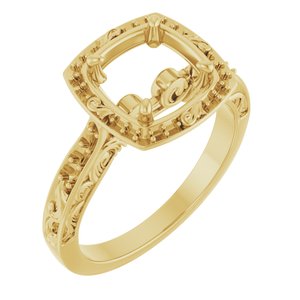14K Yellow Gold 8.2 mm Round Sculptural Halo-Style Engagement Ring Mounting