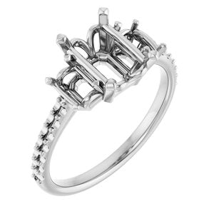 14K White Gold 8x6 mm Emerald Three-Stone Engagement Ring Mounting