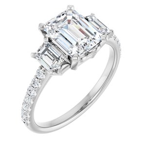 14K White Gold 8x6 mm Emerald 9/10 CTW Natural Diamond Semi-Set Engagement Ring