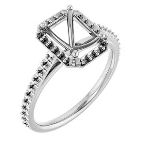 14K White Gold 8x6 mm Halo-Style Engagement Ring Mounting 