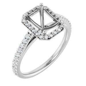 14K White Gold 8x6 mm Emerald 1/3 CTW Natural Diamond Semi-Set Engagement Ring