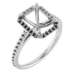 14K White Gold 9x7 mm Halo-Style Engagement Ring Mounting 