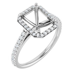 14K White Gold 9x7 mm Emerald 1/3 CTW Natural Diamond Semi-Set Engagement Ring