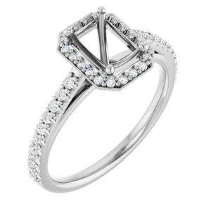 14K White Gold 7x5 mm Emerald 1/3 CTW Natural Diamond Semi-Set Engagement Ring