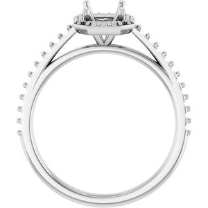 14K White Gold 7x5 mm Halo-Style Engagement Ring Mounting 