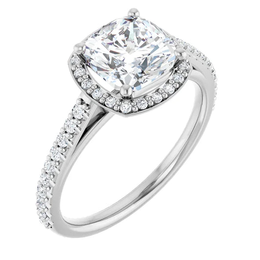 14K White Gold Cushion Halo-Style Engagement Ring Mounting
