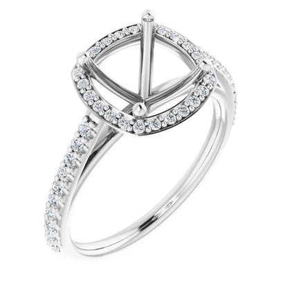 14K White Gold Cushion Halo-Style Engagement Ring Mounting