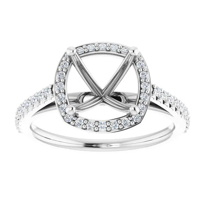 14K White Gold Cushion Halo-Style Engagement Ring Mounting