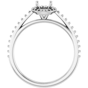 14K White Gold 7x5 mm Halo-Style Engagement Ring Mounting 