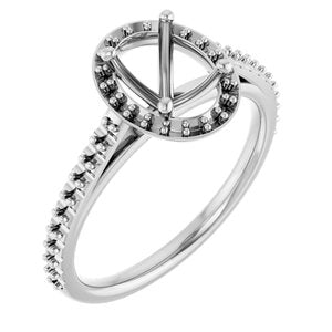 14K White Gold 8x6 mm Halo-Style Engagement Ring Mounting 