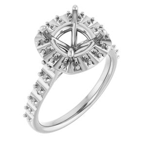 14K White Gold  8 mm Cushion Engagement Ring Mounting