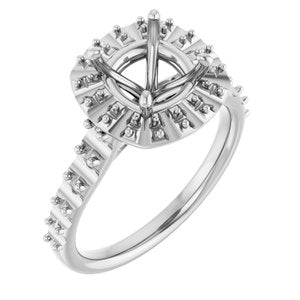 14K White Gold  7 mm Cushion Engagement Ring Mounting