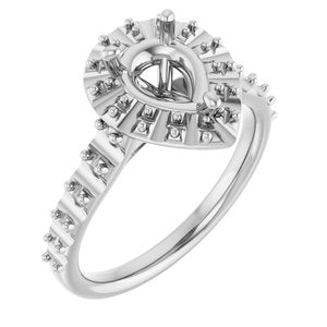 14K White Gold  8x6 mm Pear Engagement Ring Mounting