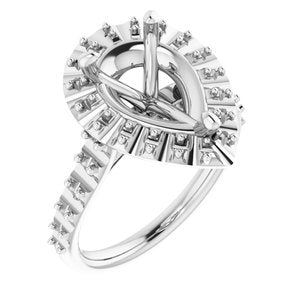 14K White Gold  12x8 mm Pear Engagement Ring Mounting