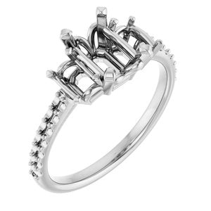 14K White Gold 7x5 mm Emerald Three-Stone Engagement Ring Mounting